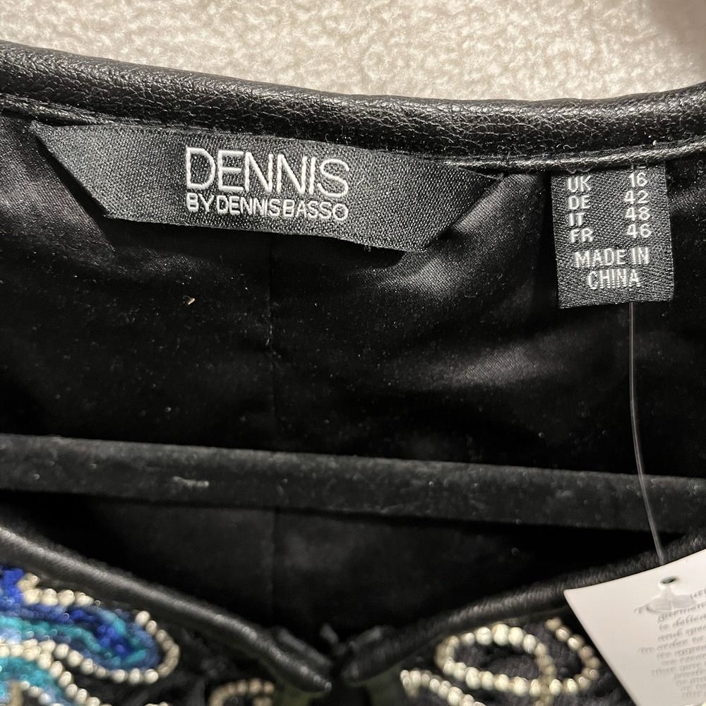 Dennis Basso Women's Black Aqua Blue Embroidery Lace Lined Jacket Size US 12 NEW - Picture 2 of 16